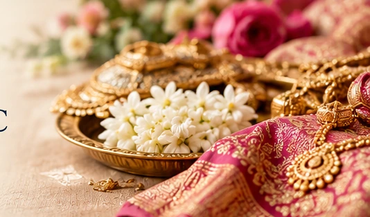 Indian traditional celebration accessories and flowers